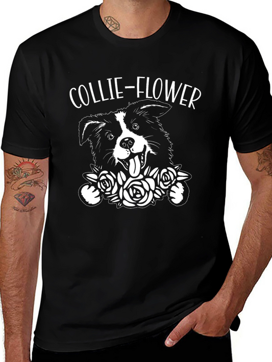 Collie-Flower Graphic T-Shirt - Dog & Floral Design