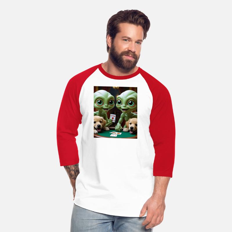 2 ALIENS PLAYING CARDS WITH TWO PUPPIES