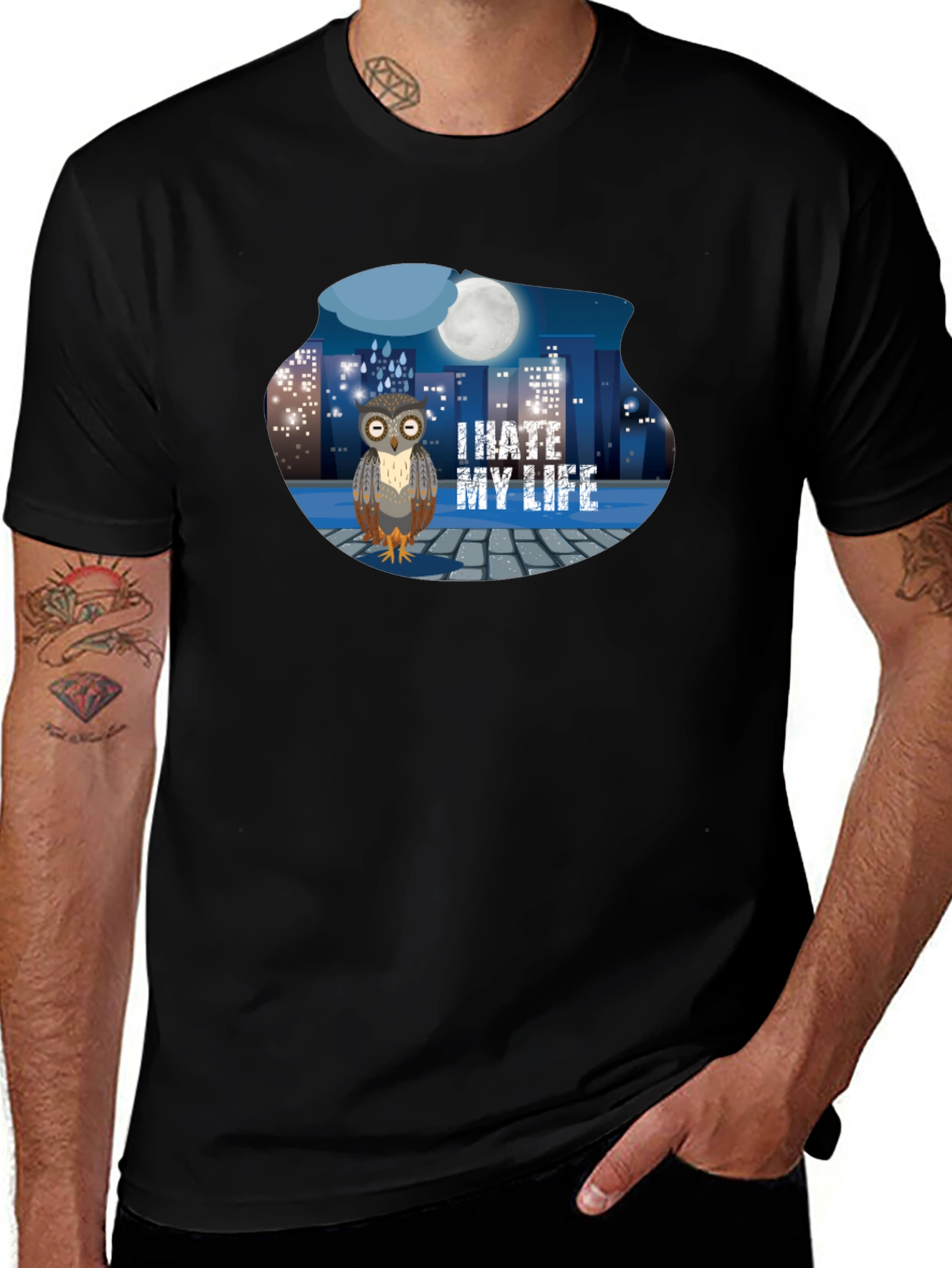 I Hate My Life Owl T-Shirt - Black