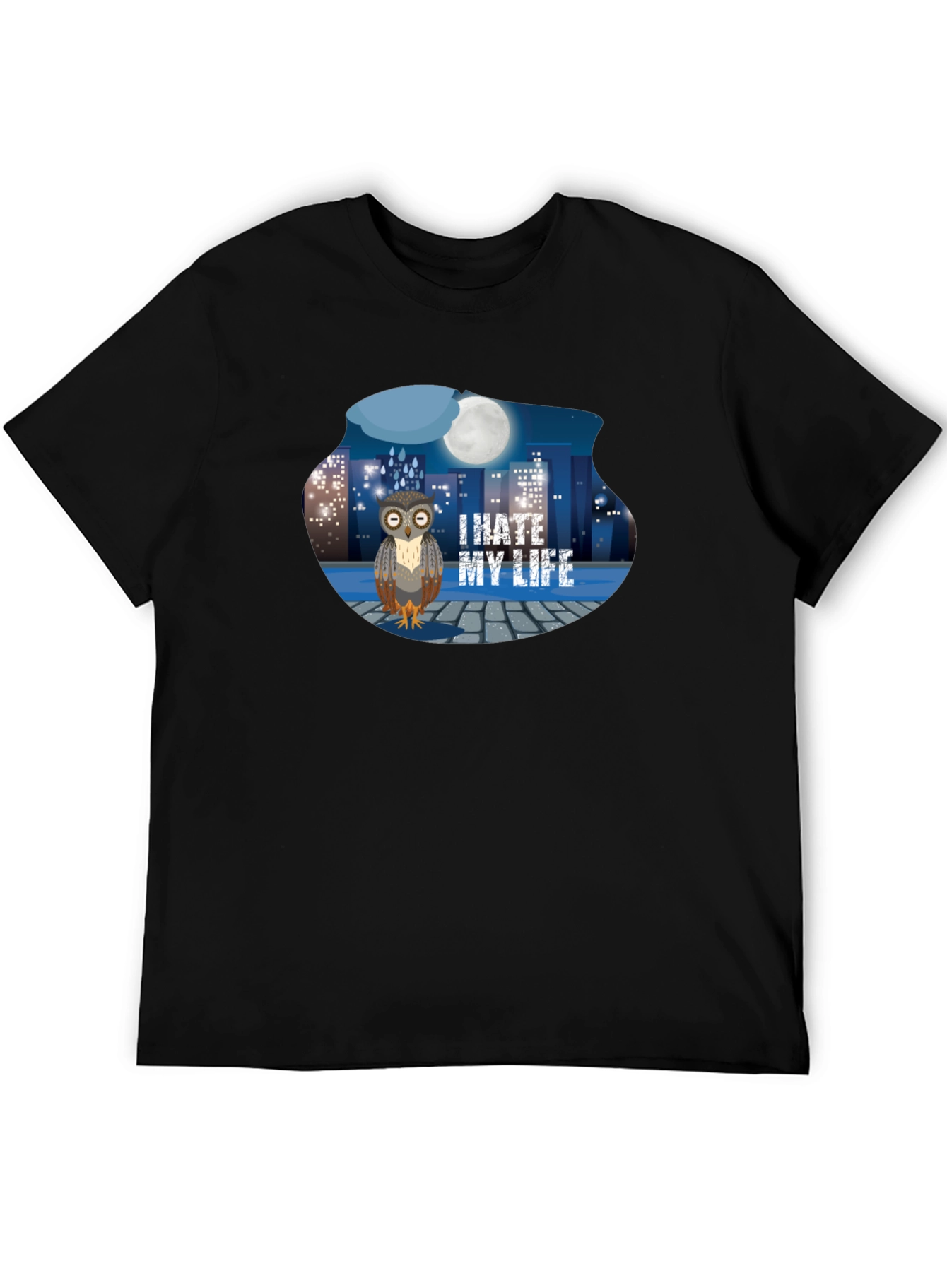 I Hate My Life Owl T-Shirt - Black
