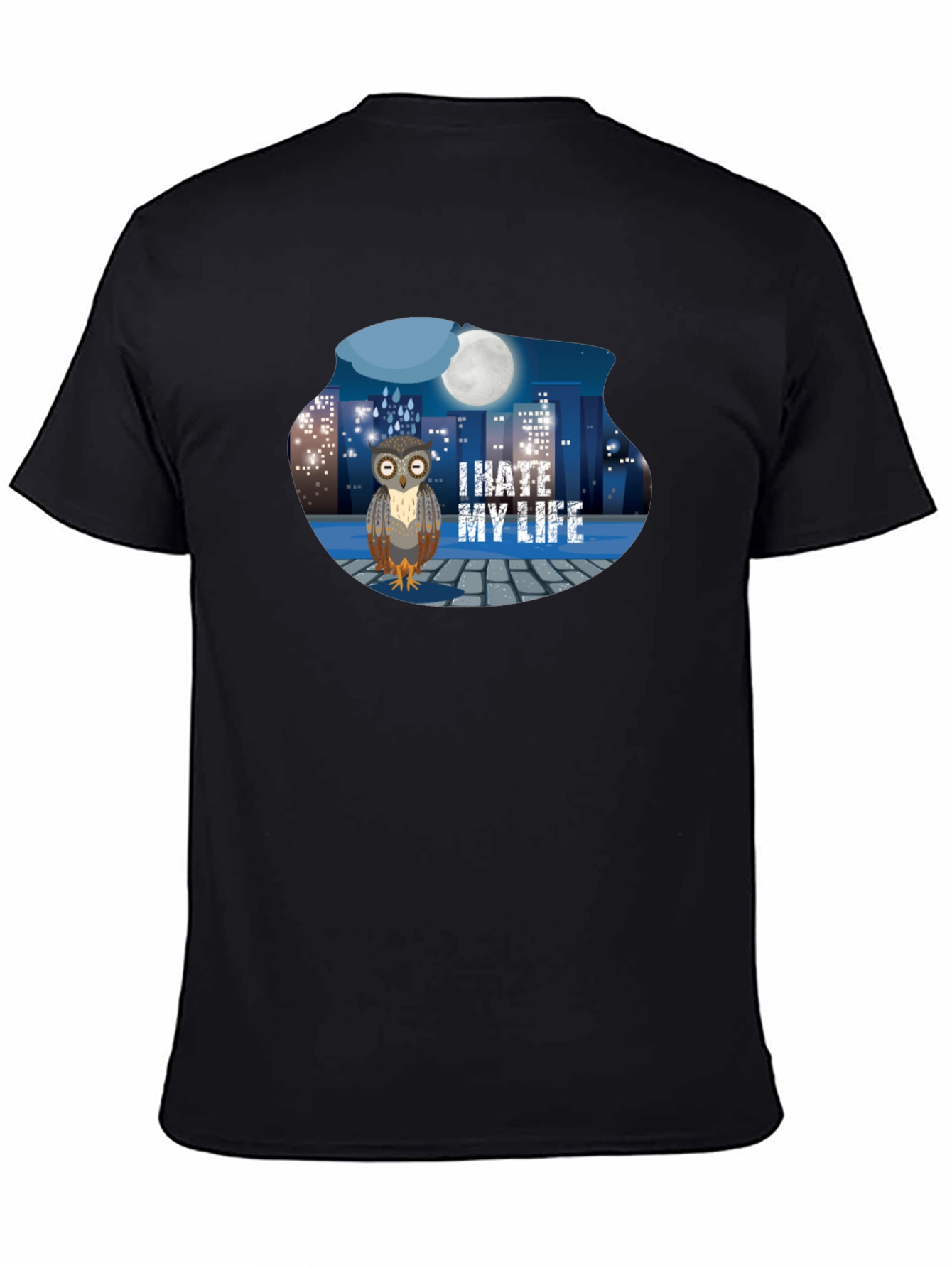I Hate My Life Owl T-Shirt - Black