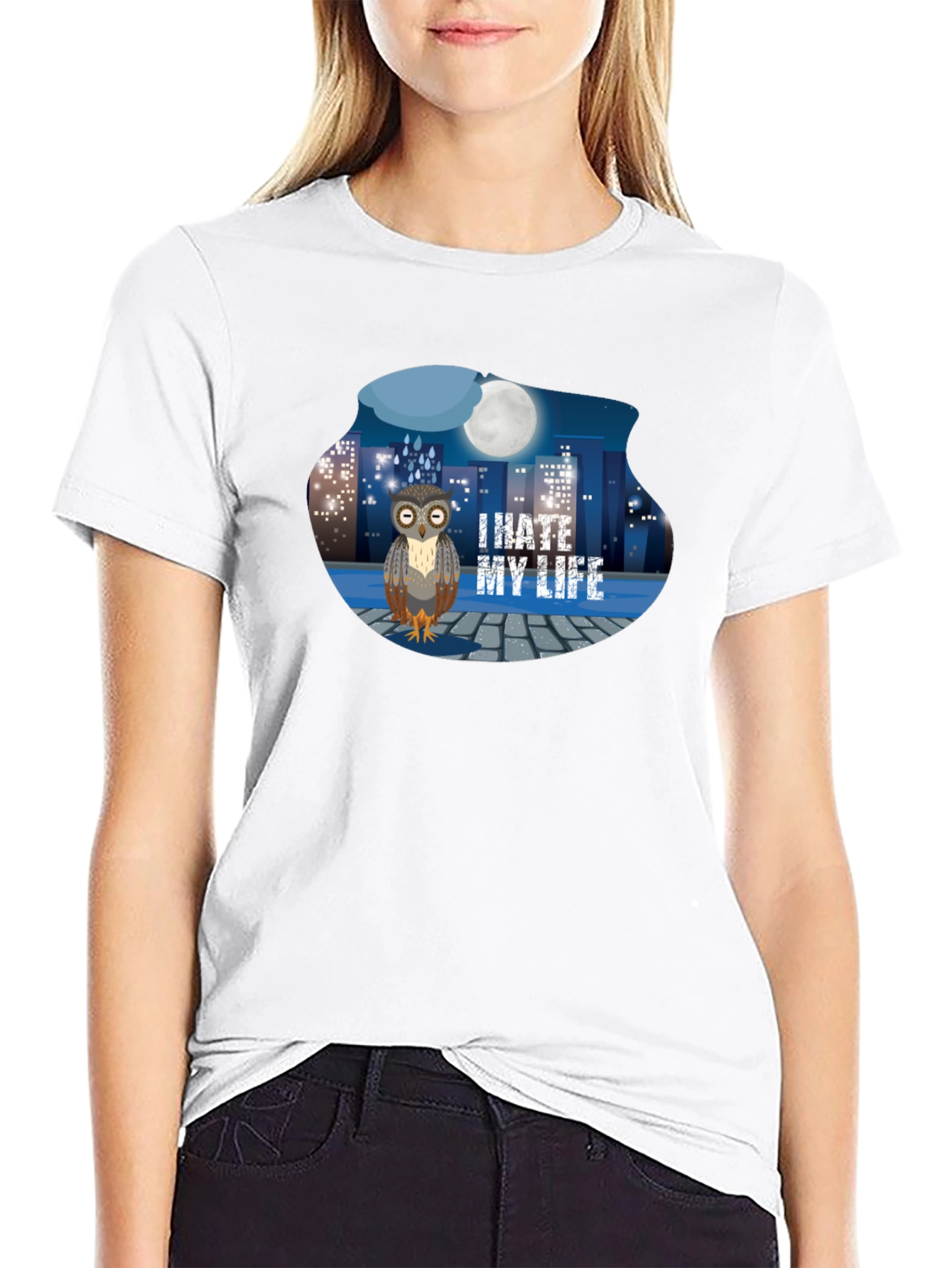 I Hate My Life Owl T-Shirt - Black