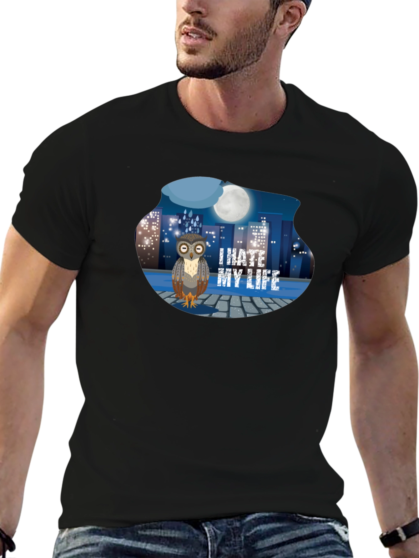 I Hate My Life Owl T-Shirt - Black