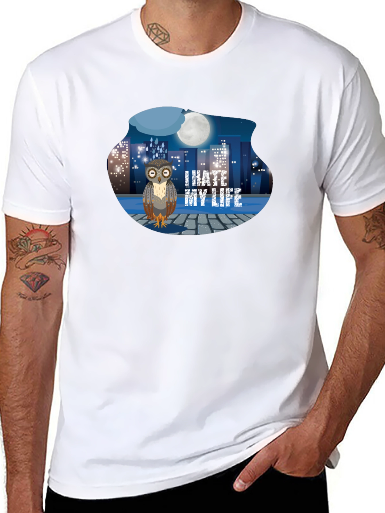 I Hate My Life Owl T-Shirt - Black