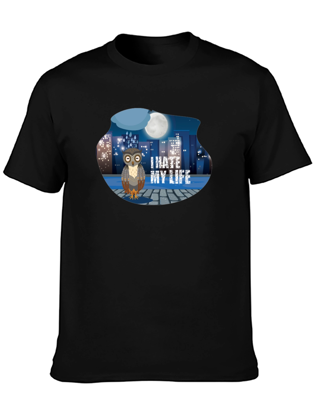 I Hate My Life Owl T-Shirt - Black