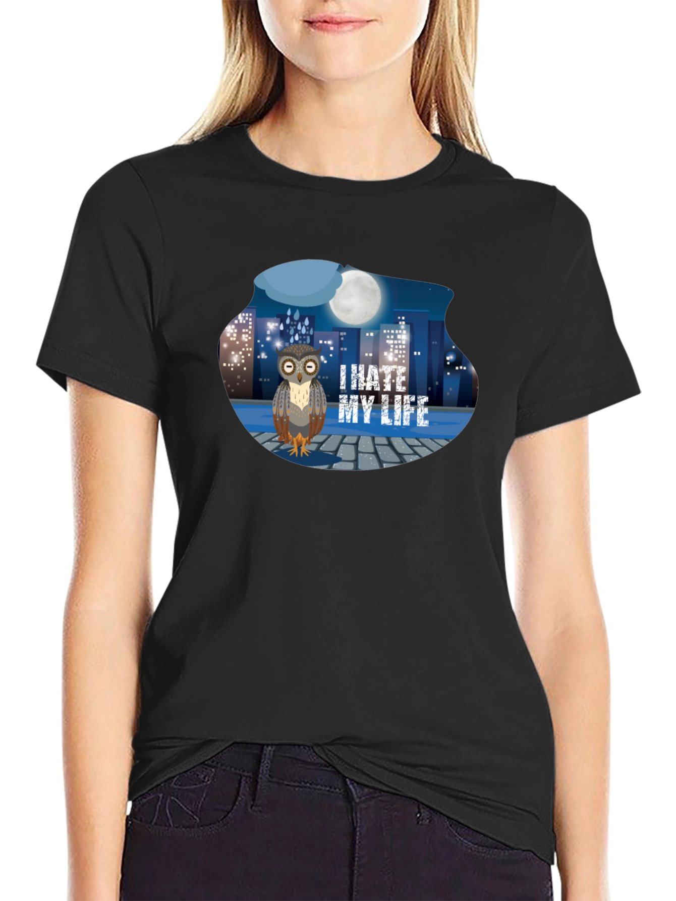 I Hate My Life Owl T-Shirt - Black