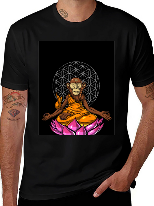 Monkey Monk Lotus T-Shirt - Meditating Zen Style Tee