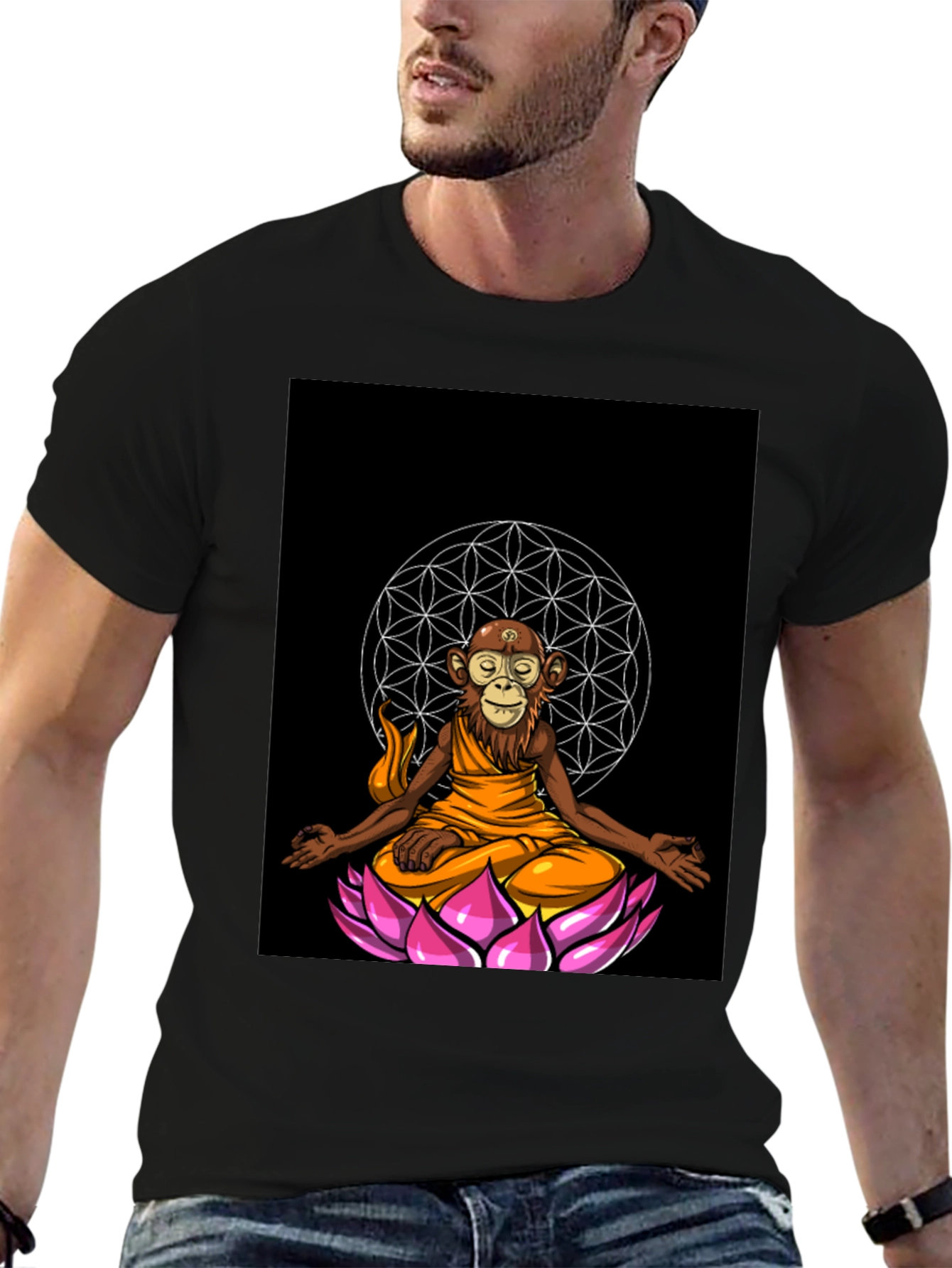 Monkey Monk Lotus T-Shirt - Meditating Zen Style Tee