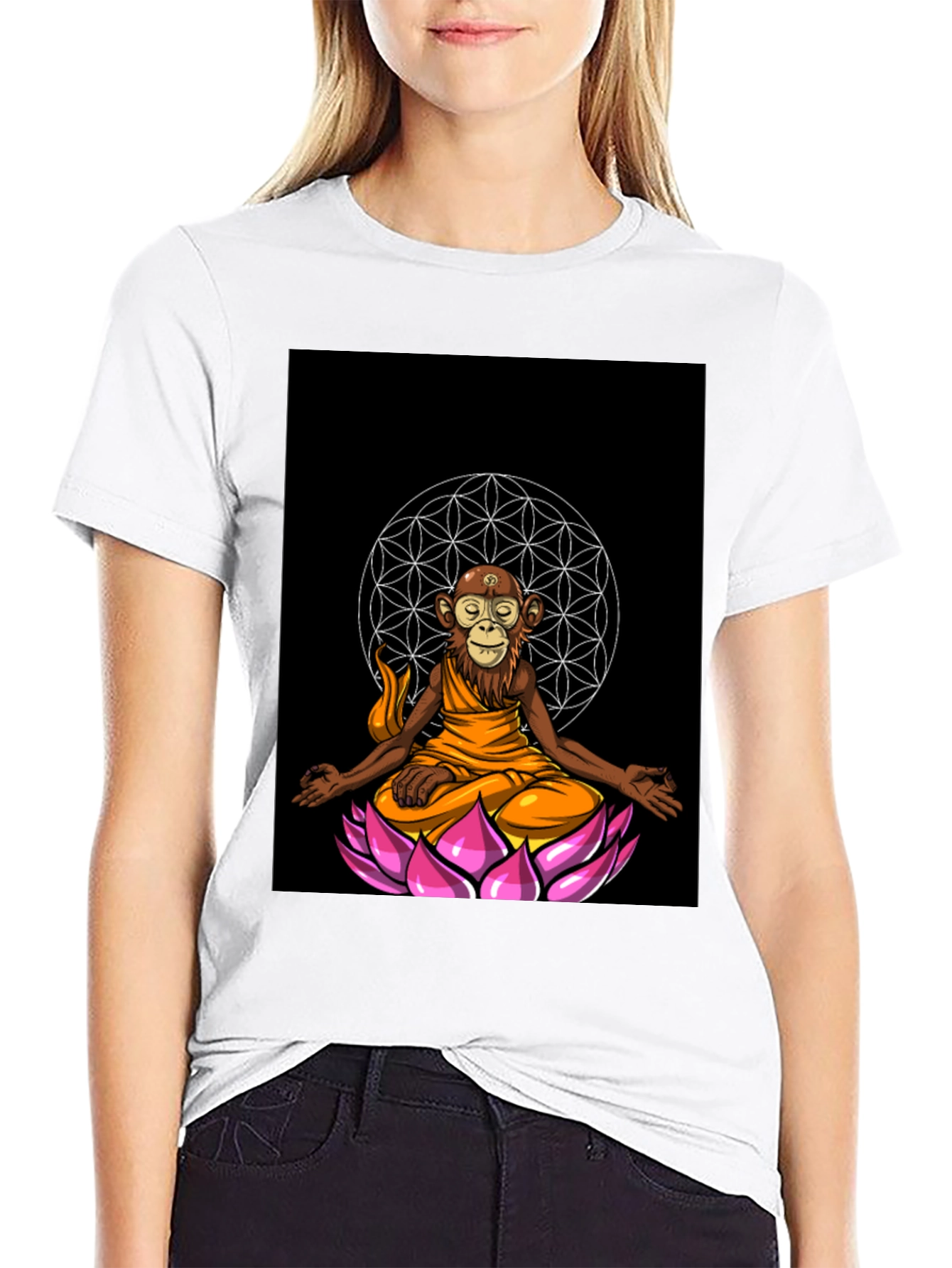 Monkey Monk Lotus T-Shirt - Meditating Zen Style Tee