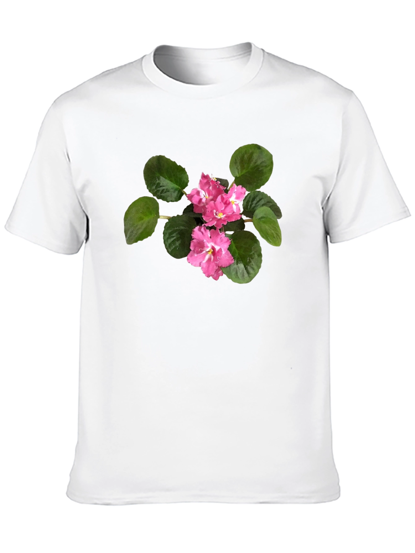 Black T-Shirt with Pink African Violet Flower Print