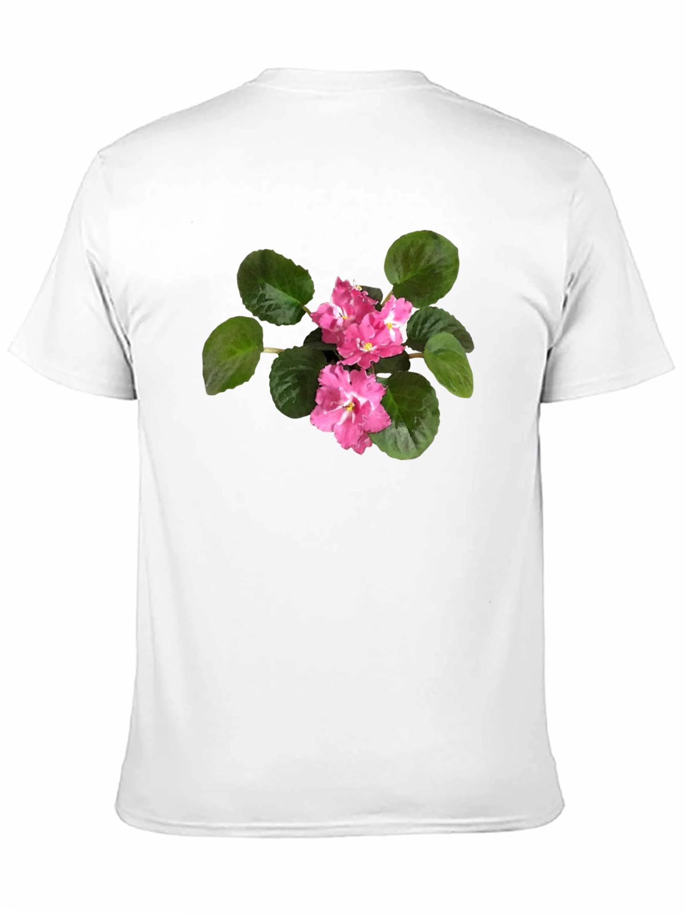 Black T-Shirt with Pink African Violet Flower Print