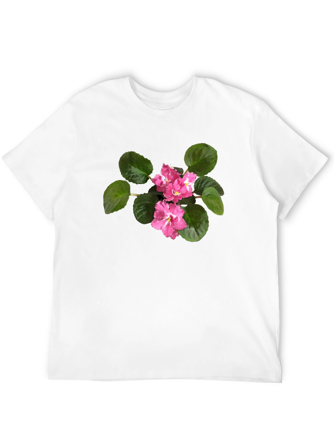 Black T-Shirt with Pink African Violet Flower Print