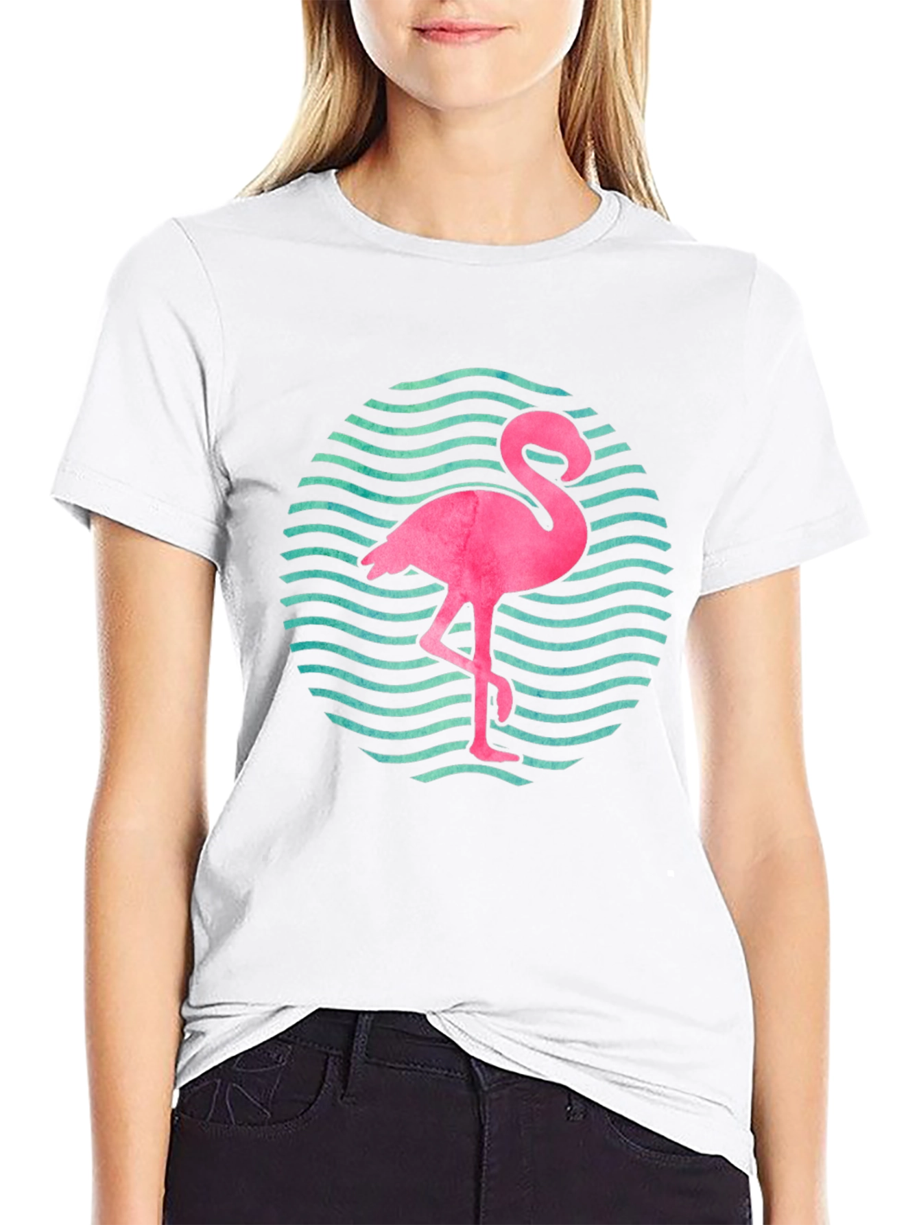 Flamingo Wave Graphic Tee - Black