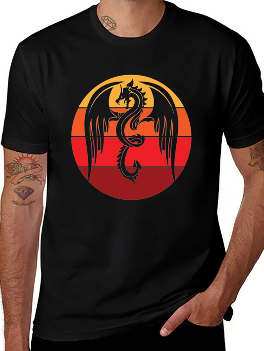 Dragon Sunset Graphic Tee - Black Cotton Blend