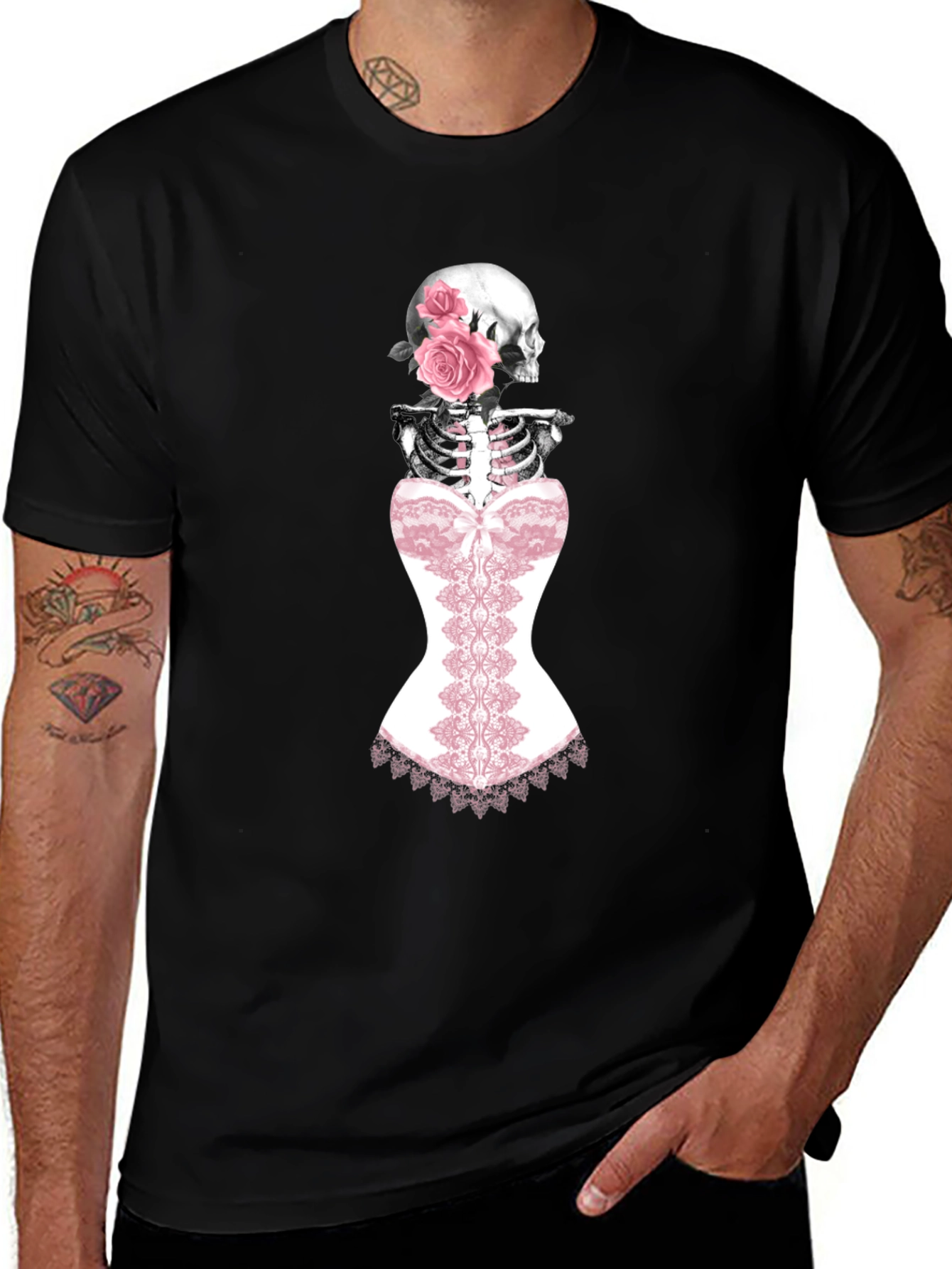 Skeleton Corset Rose Graphic T-Shirt