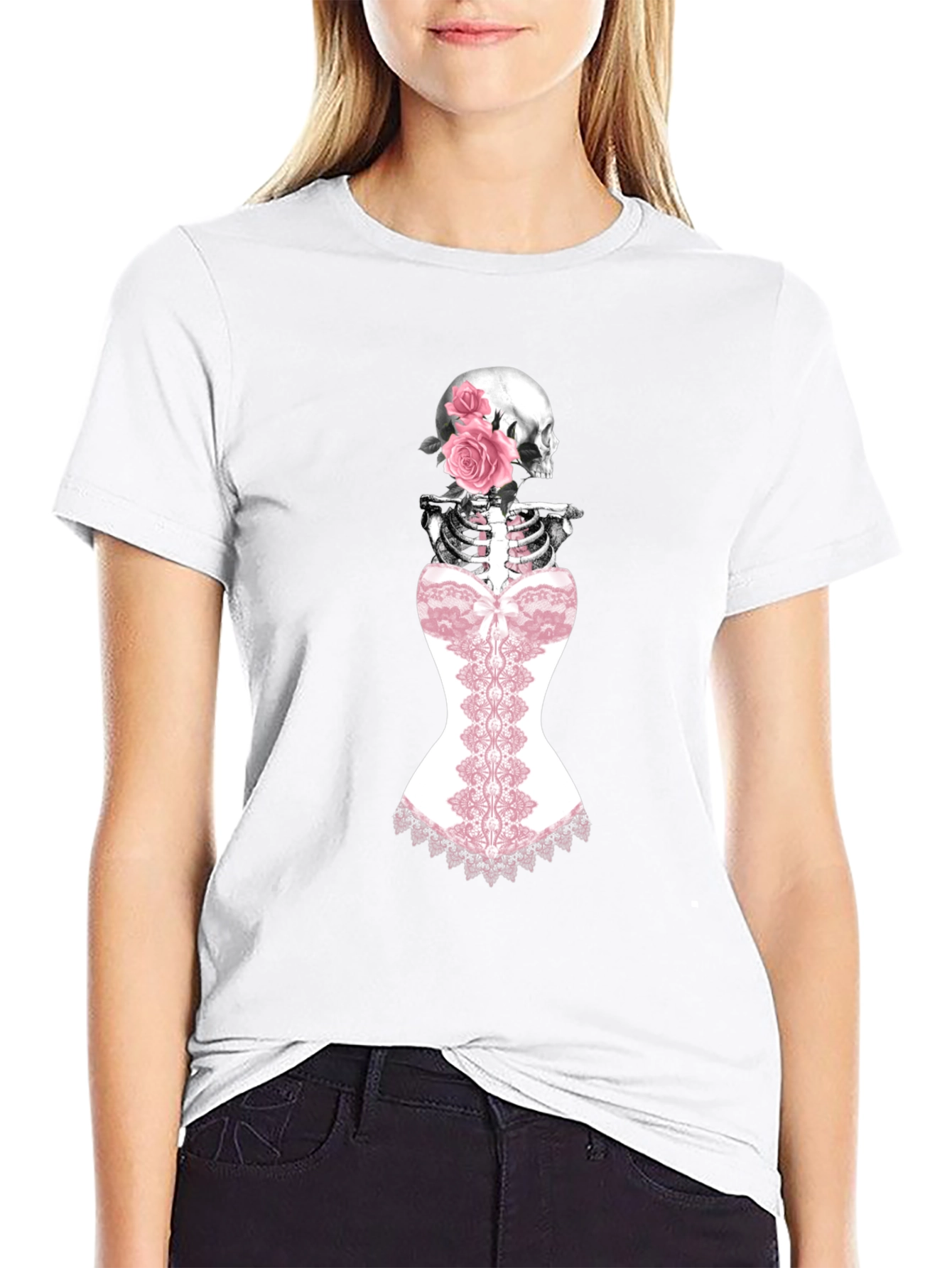 Skeleton Corset Rose Graphic T-Shirt