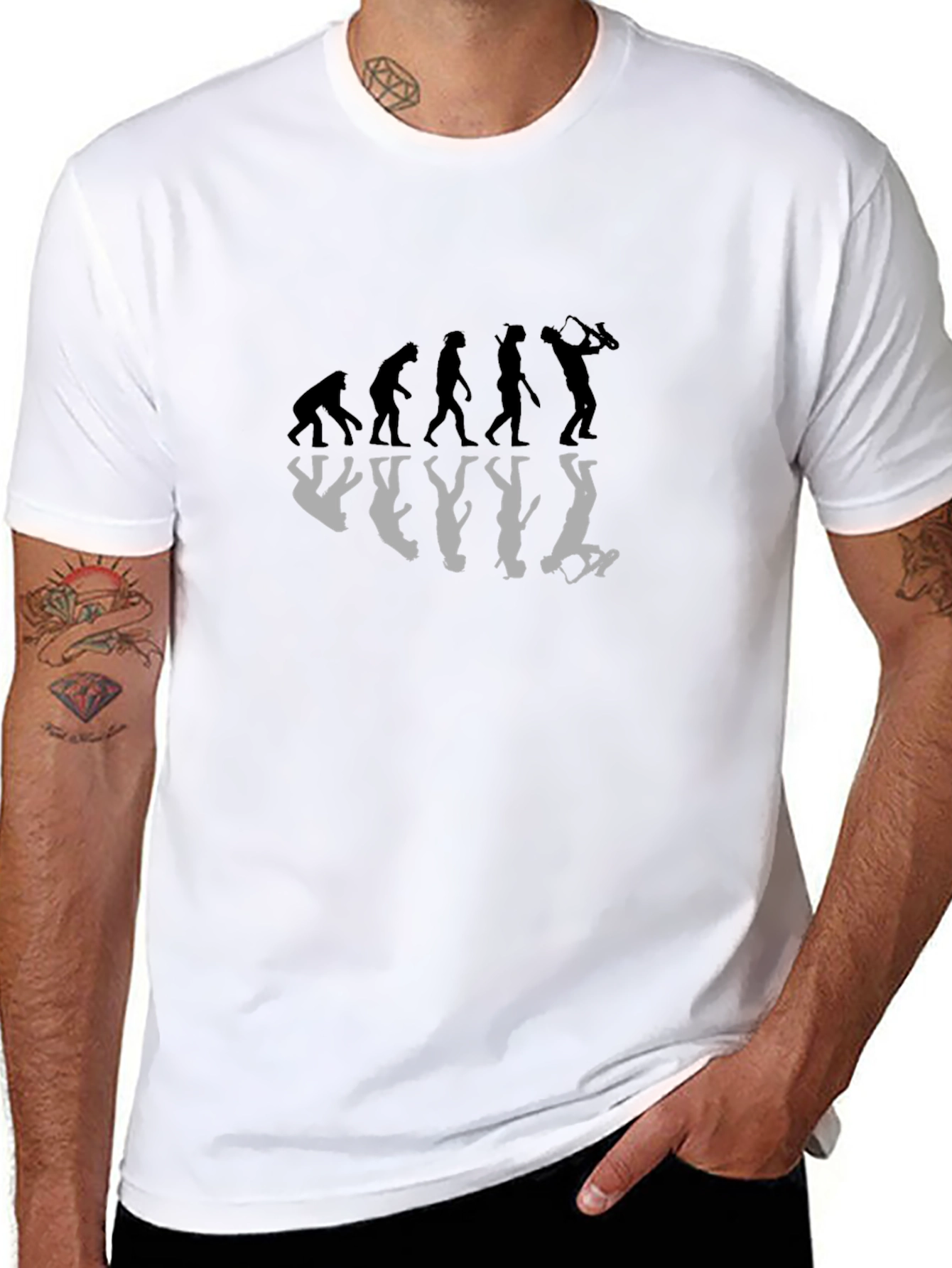 Evolution of Saxophone Player Black T-Shirt
