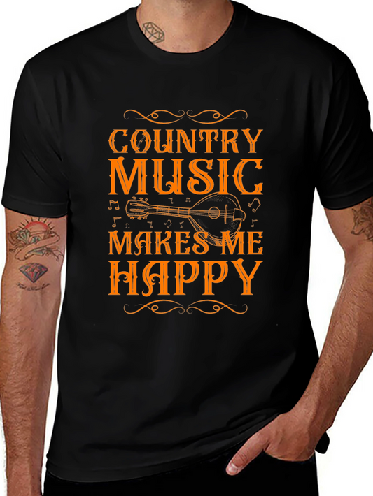 Country Music Makes Me Happy Black T-Shirt