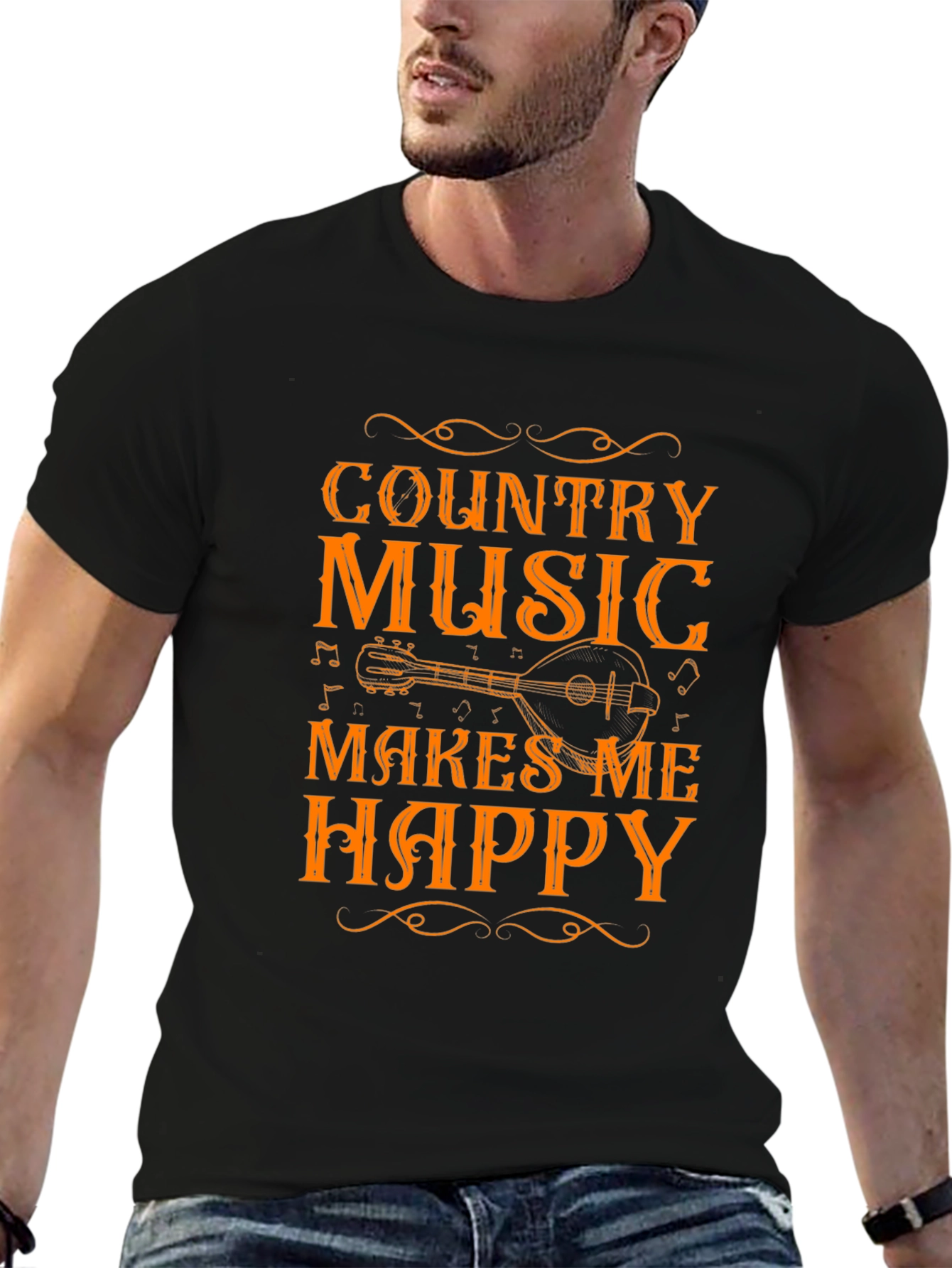 Country Music Makes Me Happy Black T-Shirt