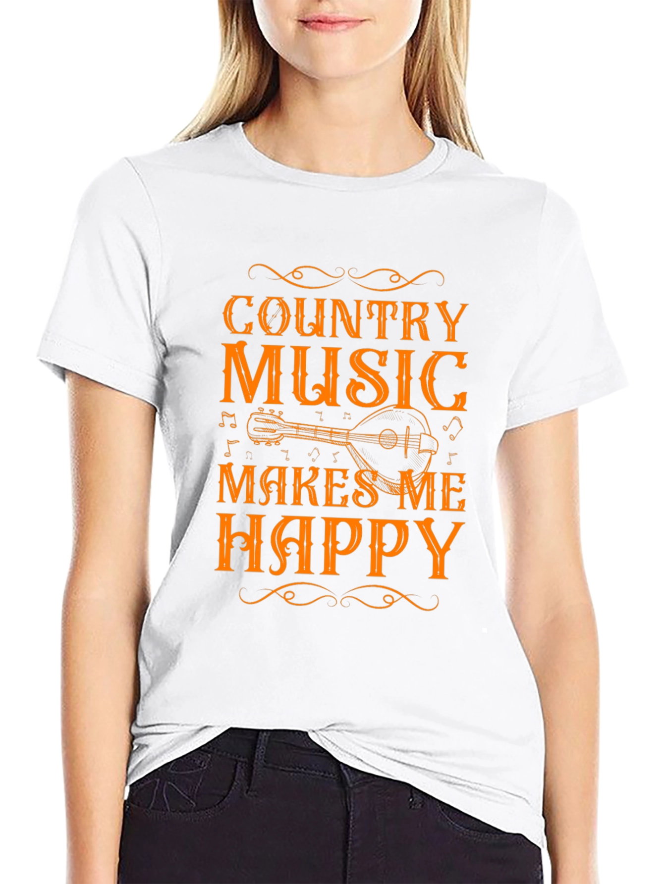 Country Music Makes Me Happy Black T-Shirt