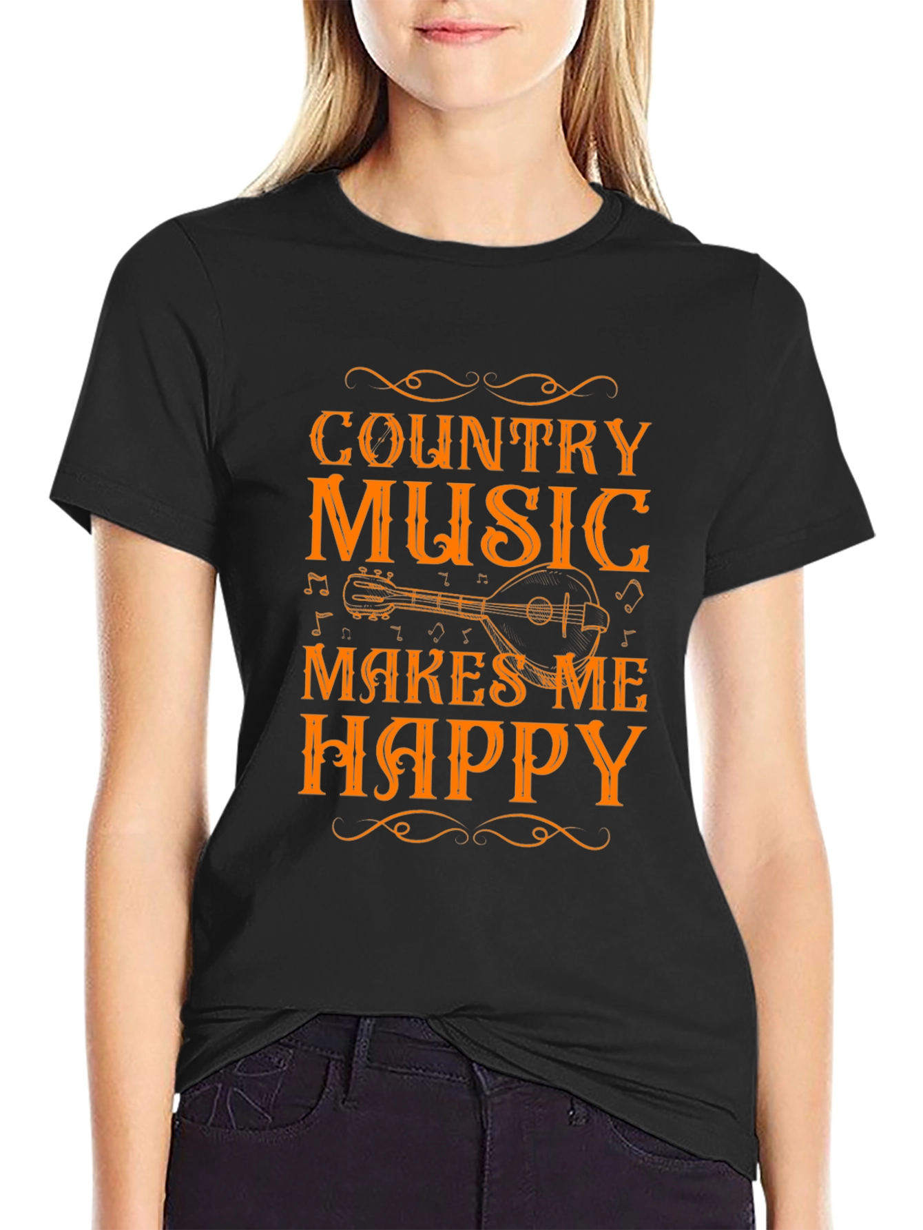 Country Music Makes Me Happy Black T-Shirt
