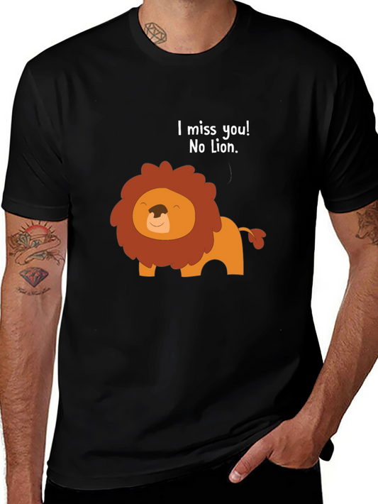Cute Lion Graphic Tee - I Miss You / No Lion Pun T-Shirt