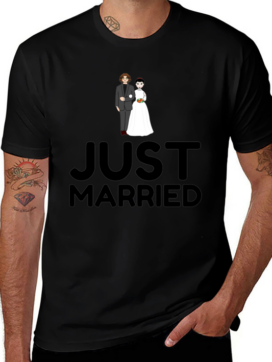 Just Married Graphic Print Black T-Shirt