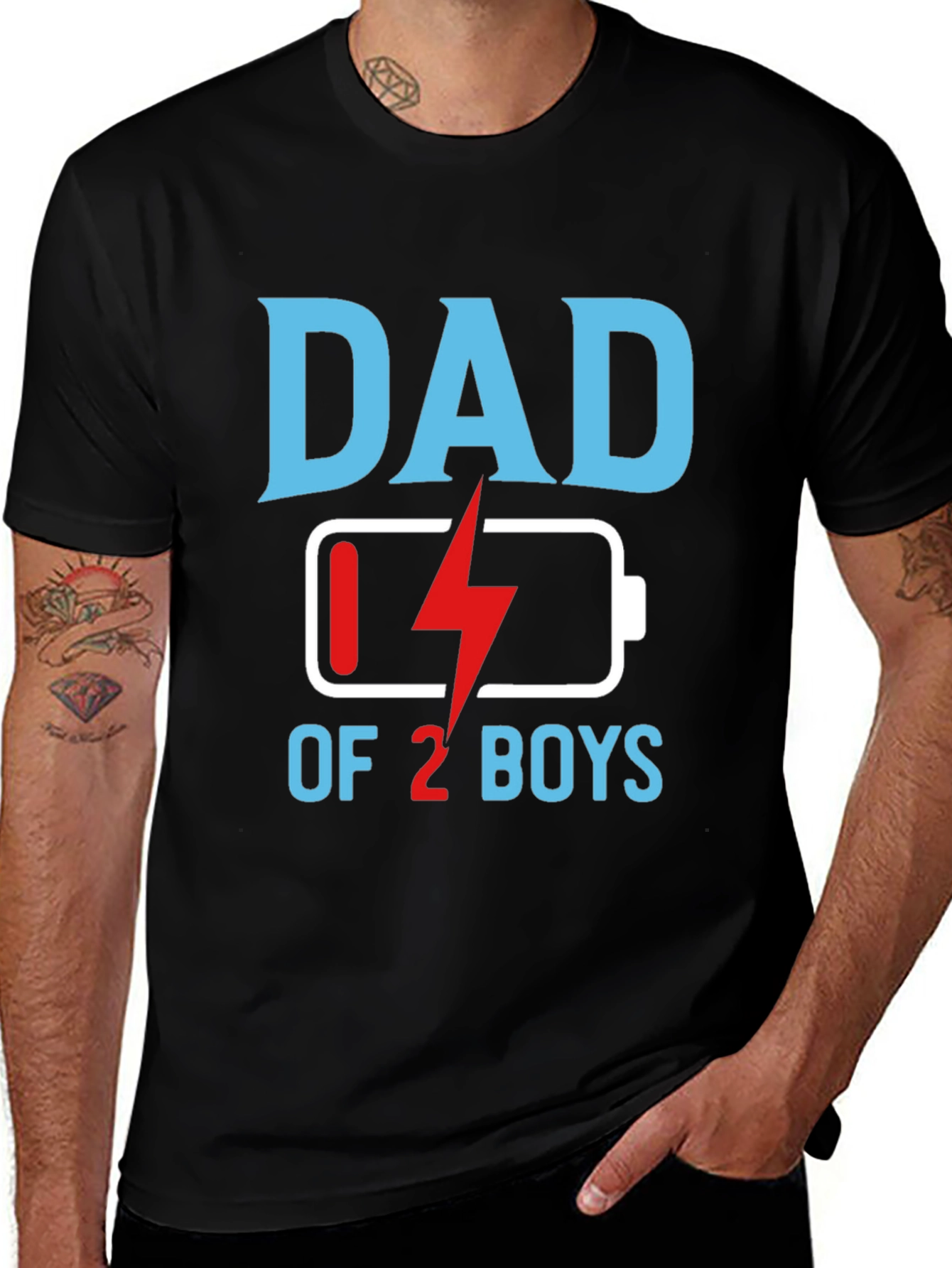 Dad of 2 Boys Low Battery Graphic T-Shirt