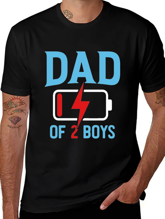 Dad of 2 Boys Low Battery Graphic T-Shirt