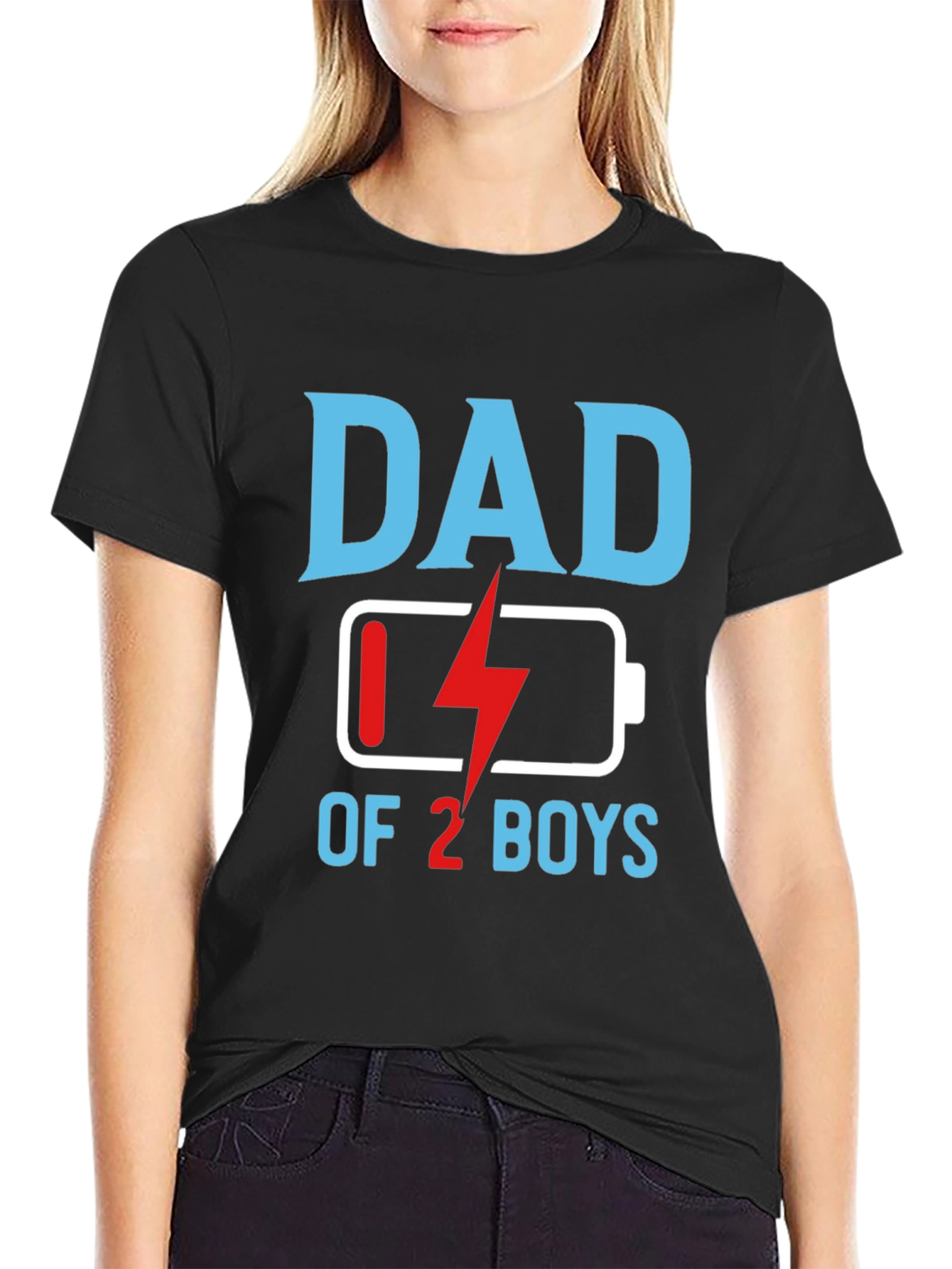 Dad of 2 Boys Low Battery Graphic T-Shirt