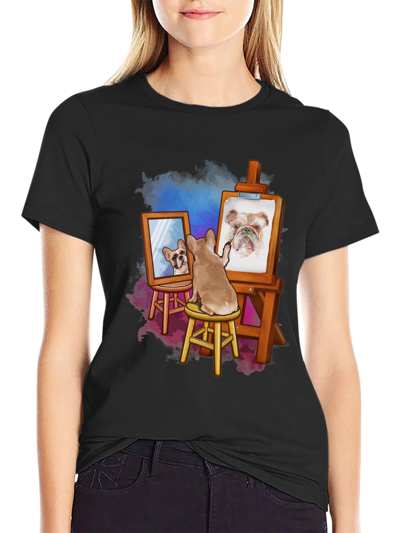 Dog Artist T-Shirt: Funny Bulldog Painting Tee
