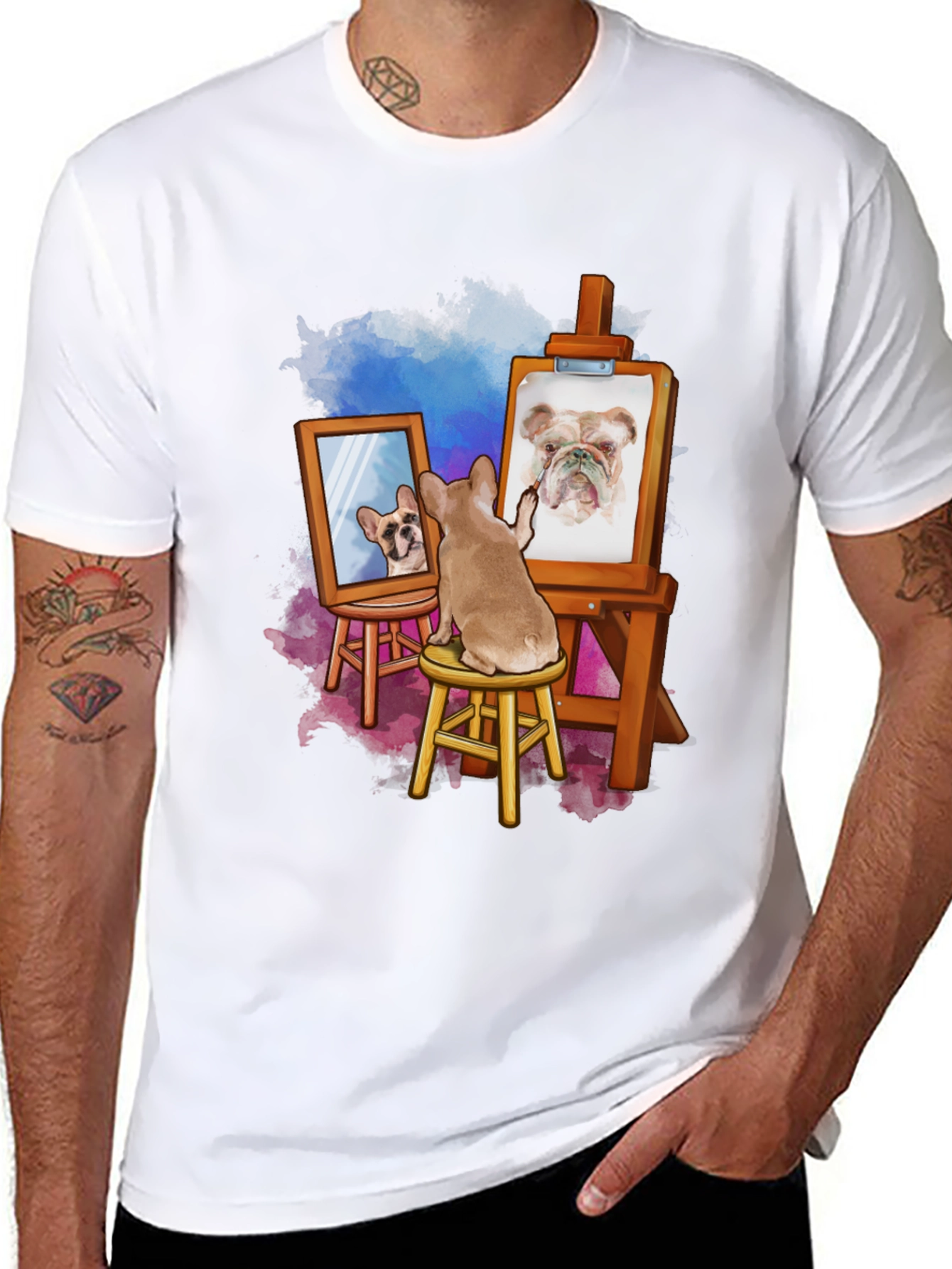 Dog Artist T-Shirt: Funny Bulldog Painting Tee