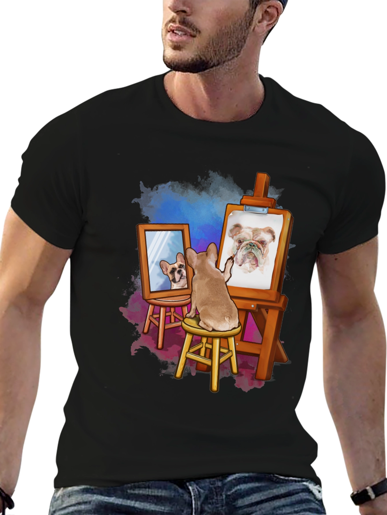 Dog Artist T-Shirt: Funny Bulldog Painting Tee