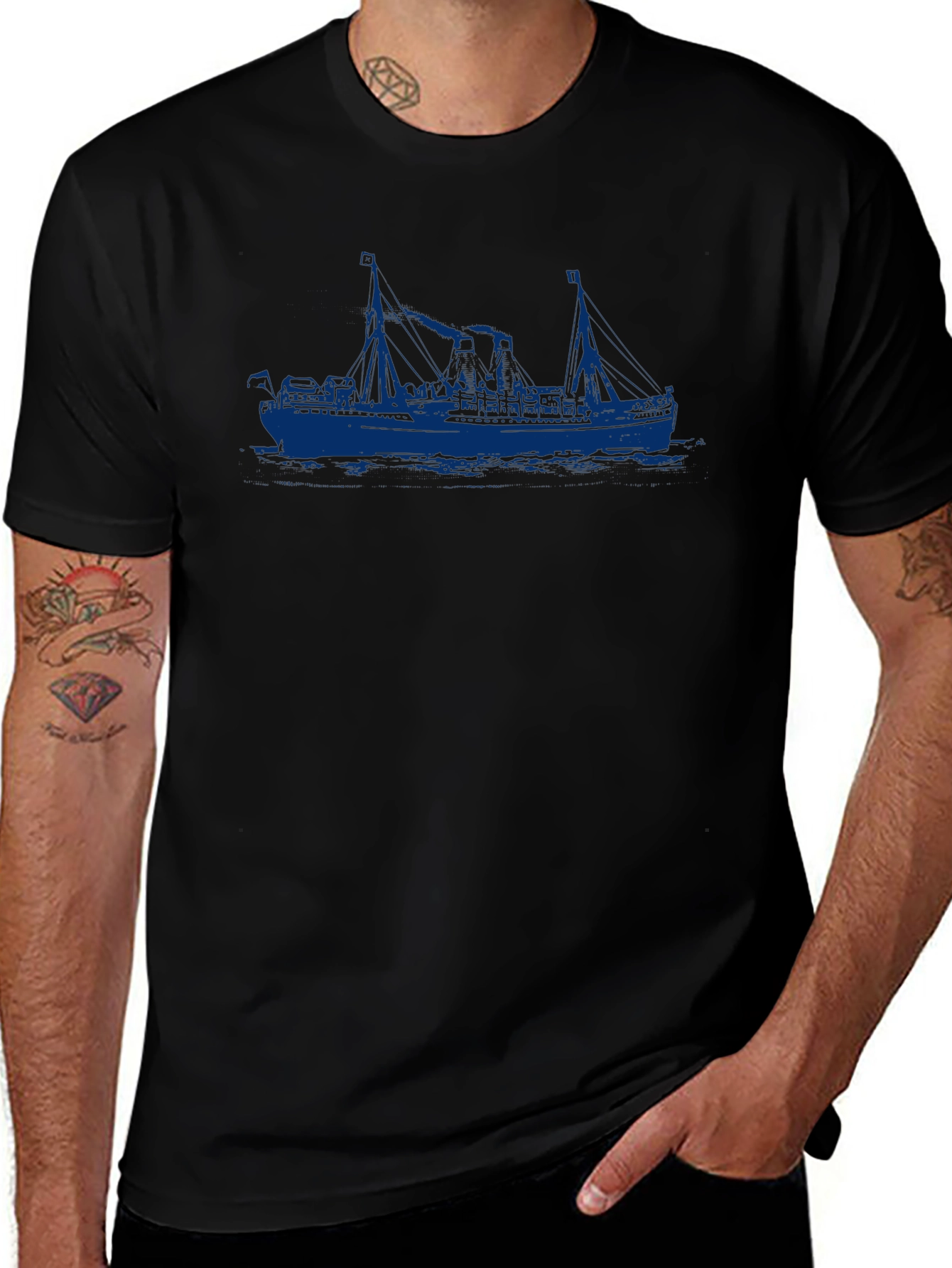 Nautical Ship Graphic Black T-Shirt