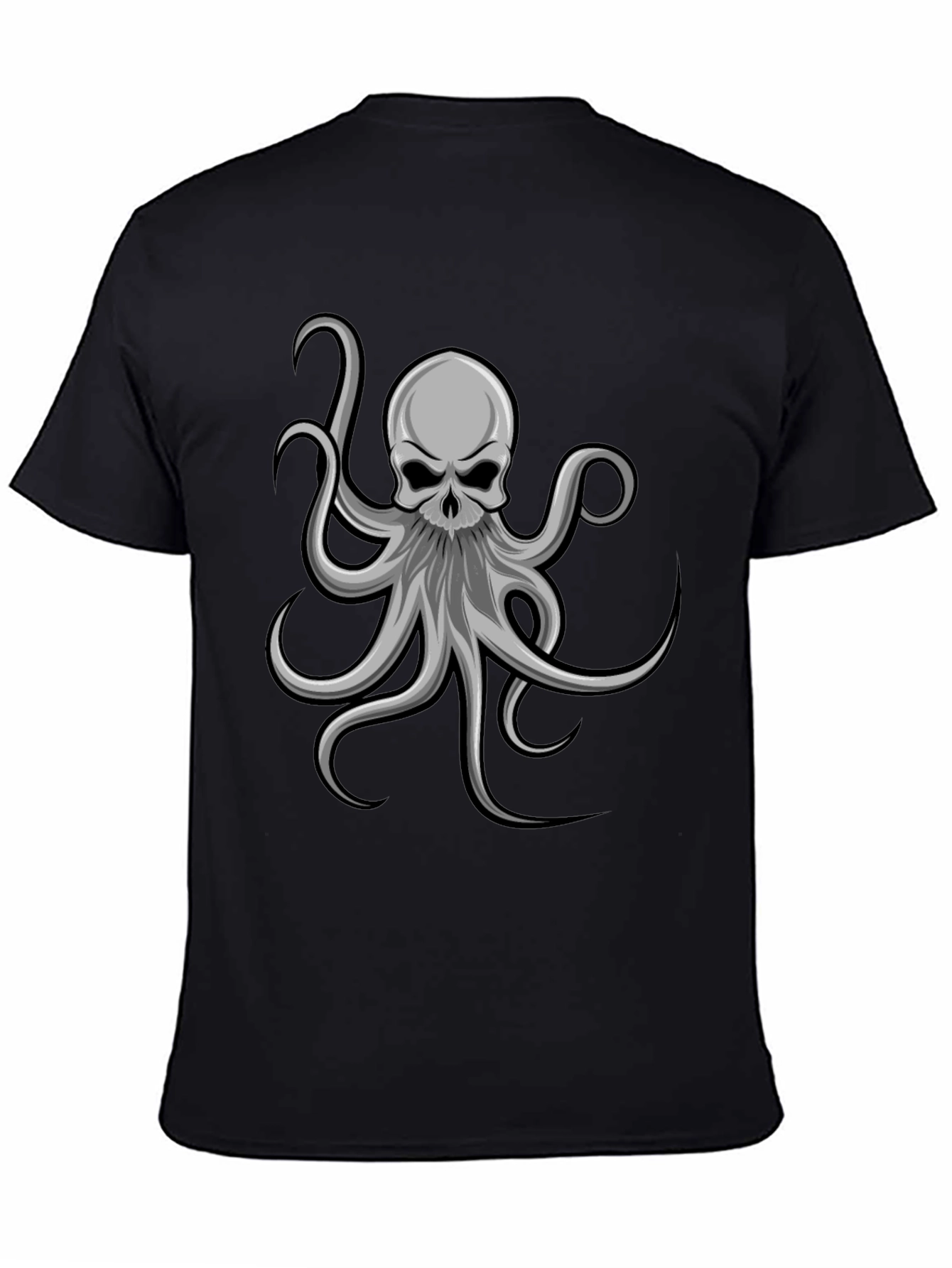 Skull Octopus Graphic Tee - Black Cotton T-Shirt