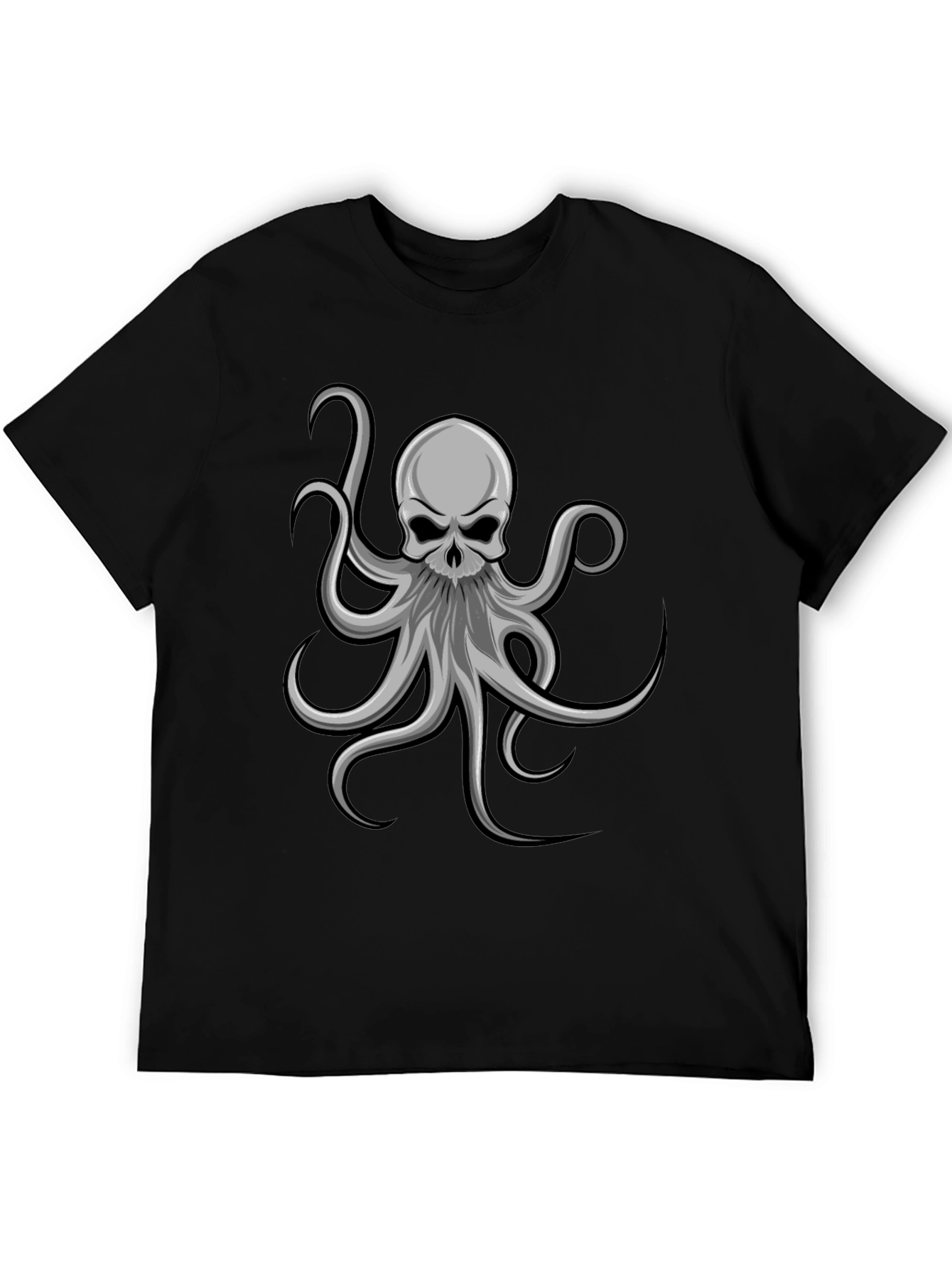Skull Octopus Graphic Tee - Black Cotton T-Shirt