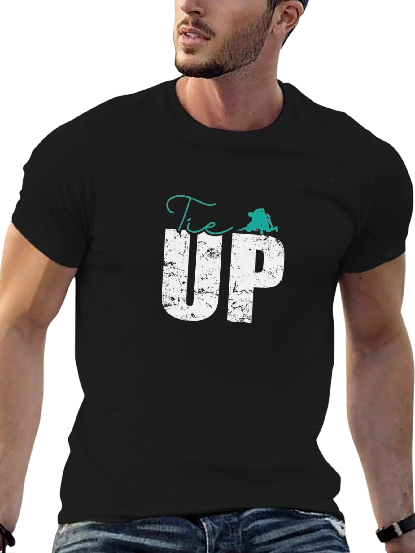 Tie Up Graphic Print Black T-Shirt