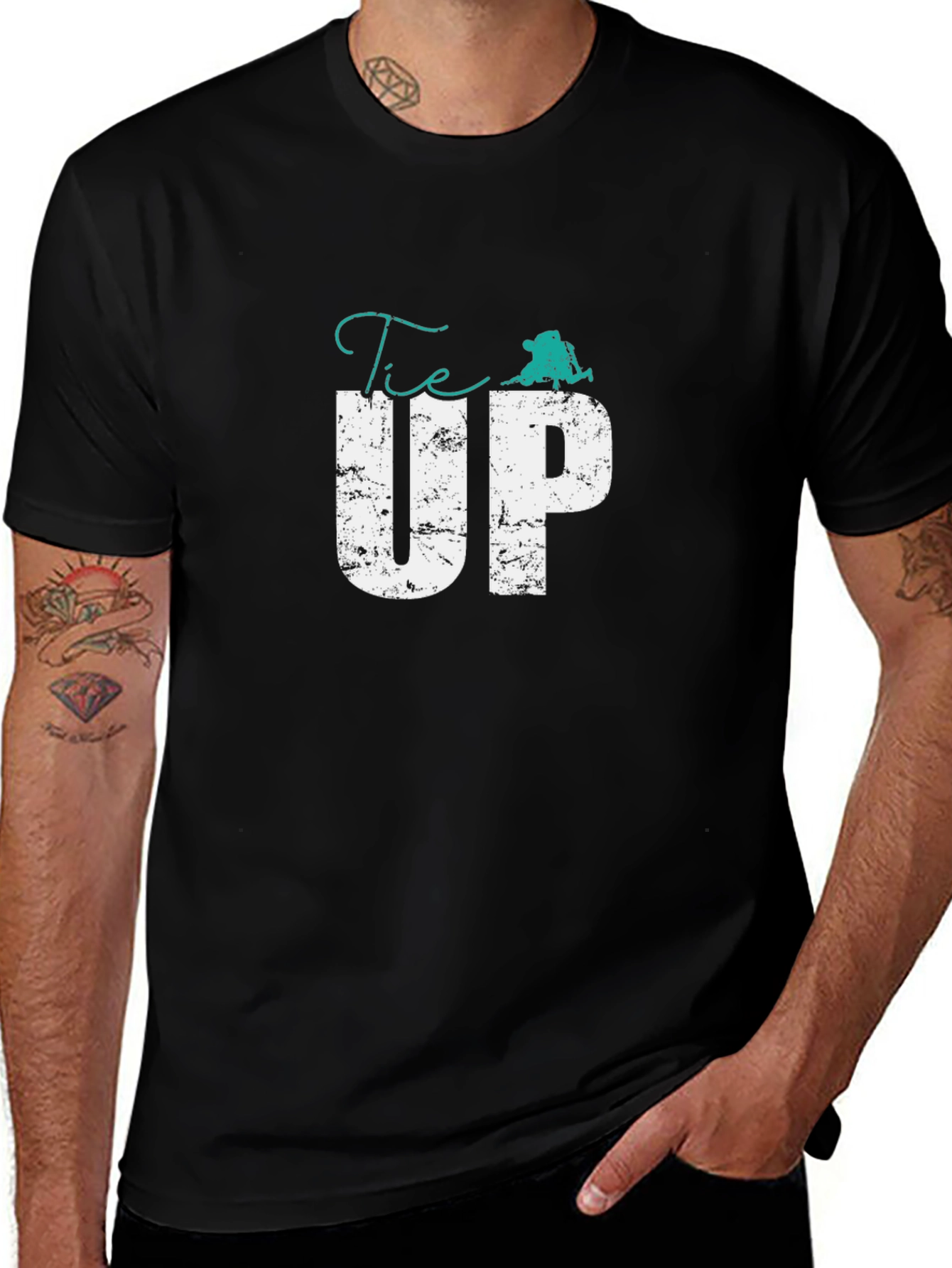 Tie Up Graphic Print Black T-Shirt