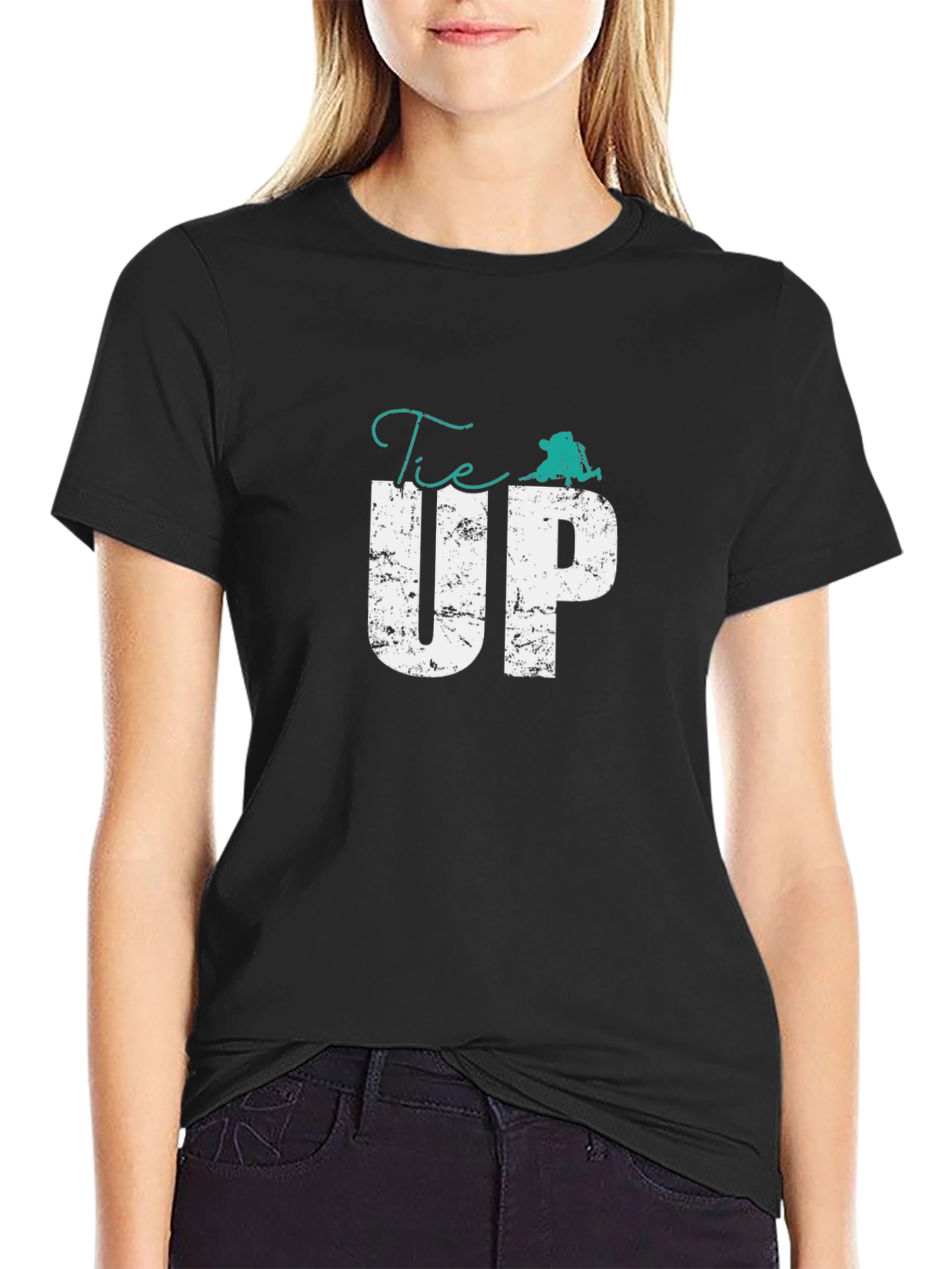 Tie Up Graphic Print Black T-Shirt