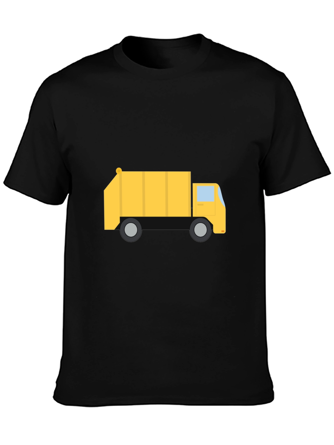 Yellow Garbage Truck Graphic Tee - Black Cotton T-Shirt