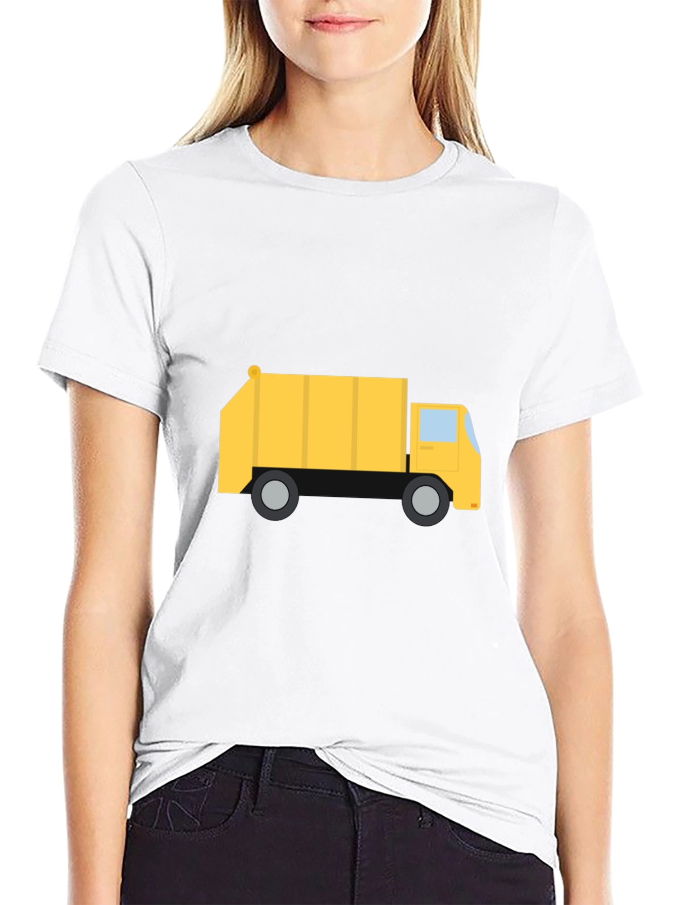 Yellow Garbage Truck Graphic Tee - Black Cotton T-Shirt