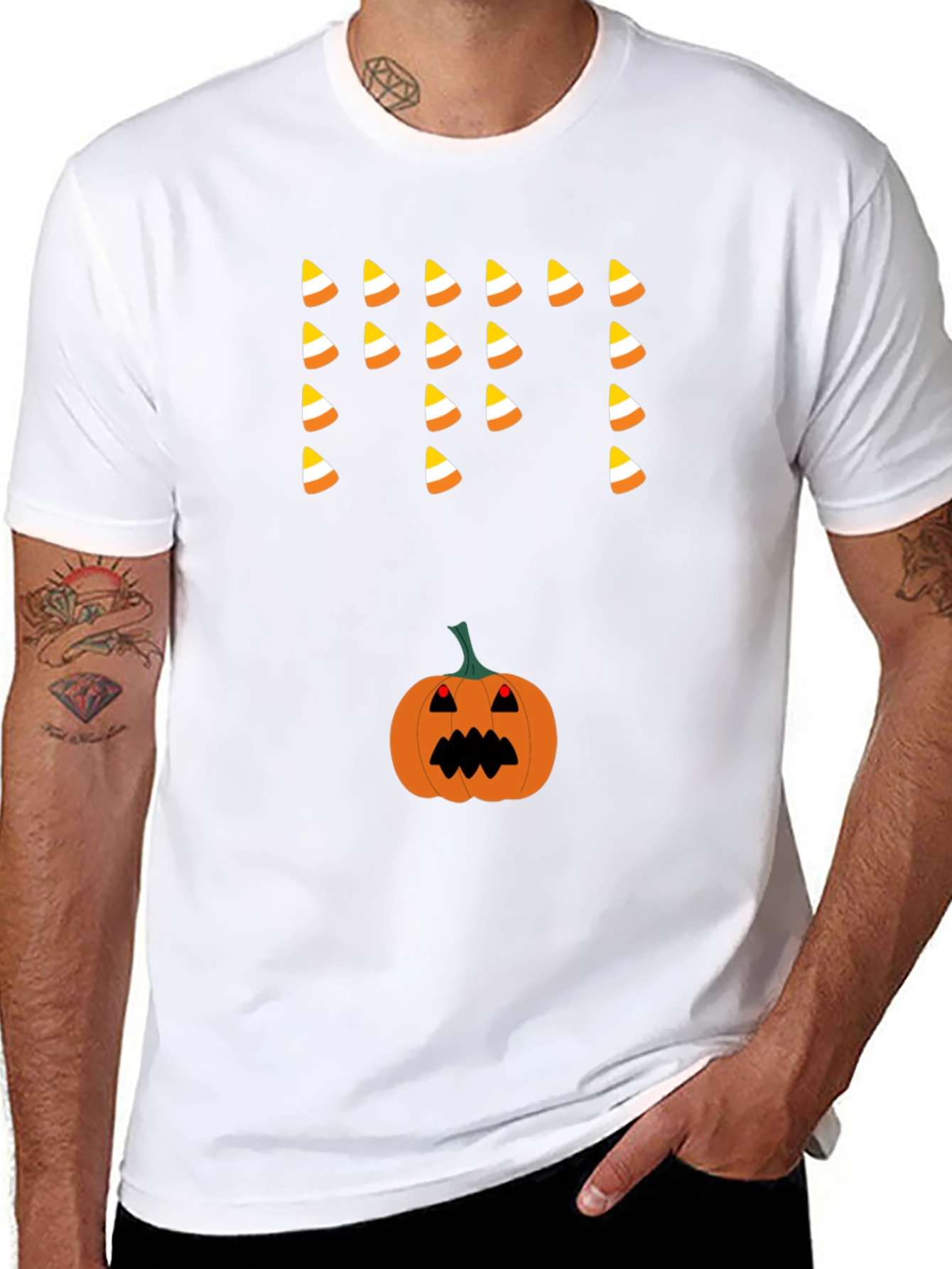 Halloween Candy Corn & Pumpkin T-Shirt