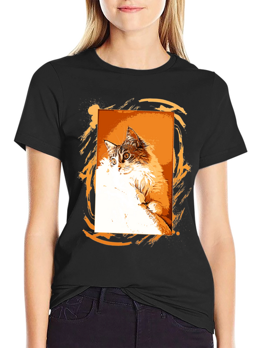 Cat Graphic Print Black T-Shirt