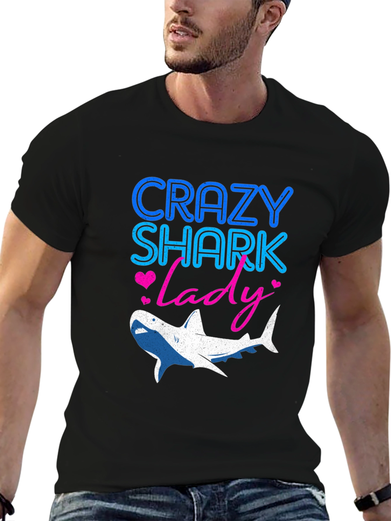 Crazy Shark Lady Graphic Tee - Black