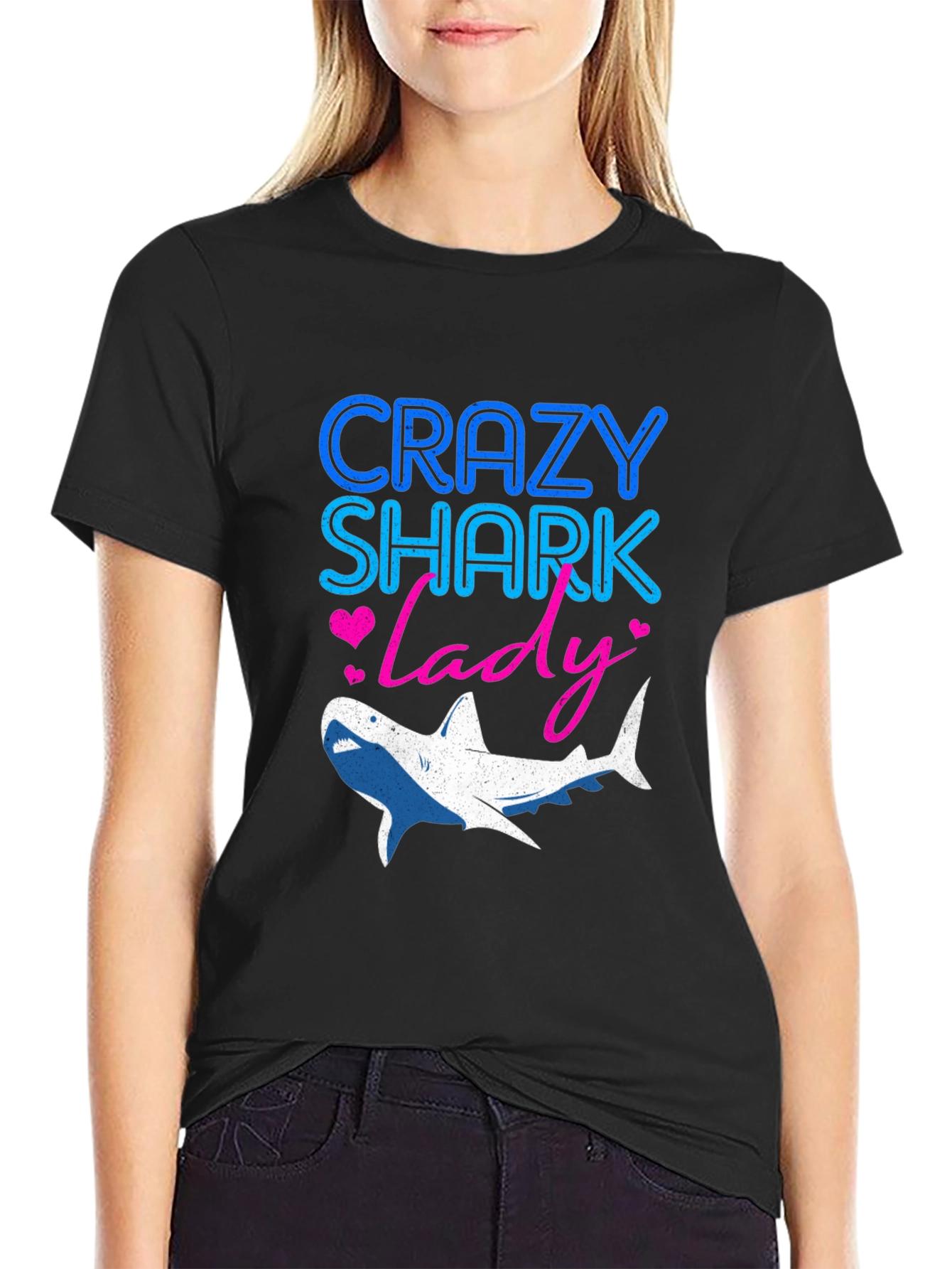 Crazy Shark Lady Graphic Tee - Black