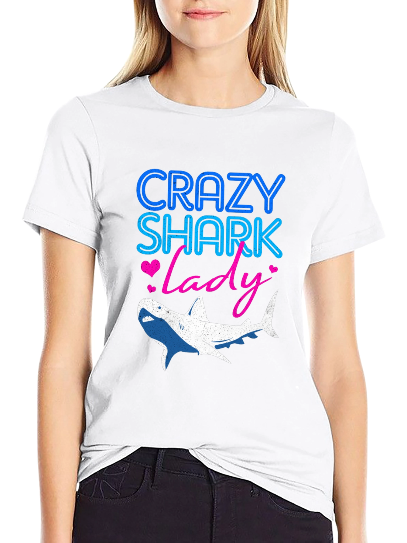 Crazy Shark Lady Graphic Tee - Black