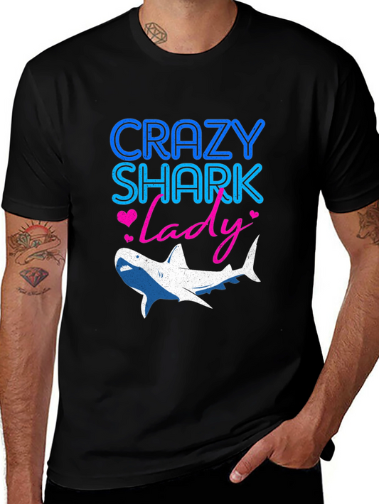Crazy Shark Lady Graphic Tee - Black
