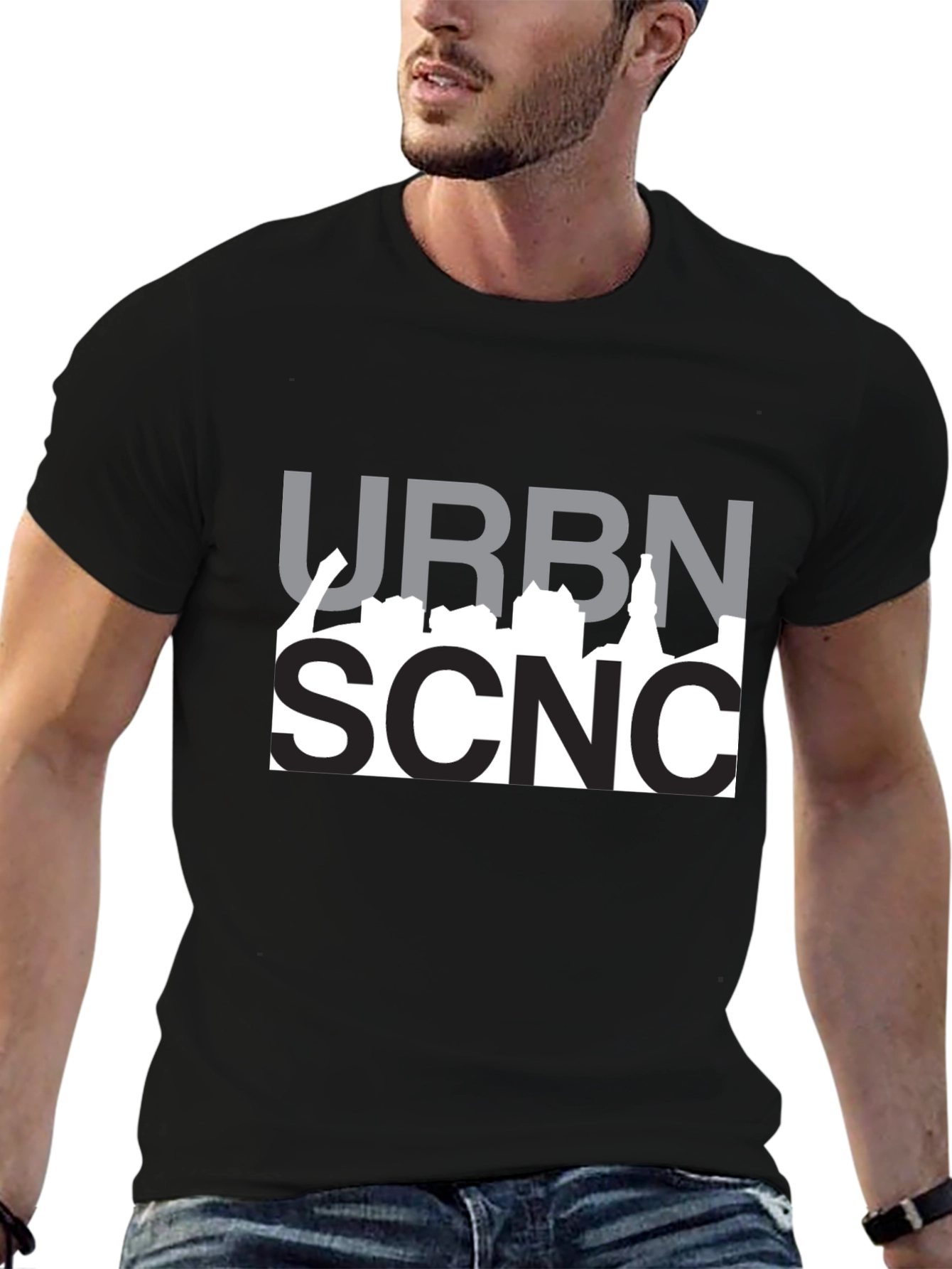 Urban Scene Graphic Tee - Black Cotton T-Shirt