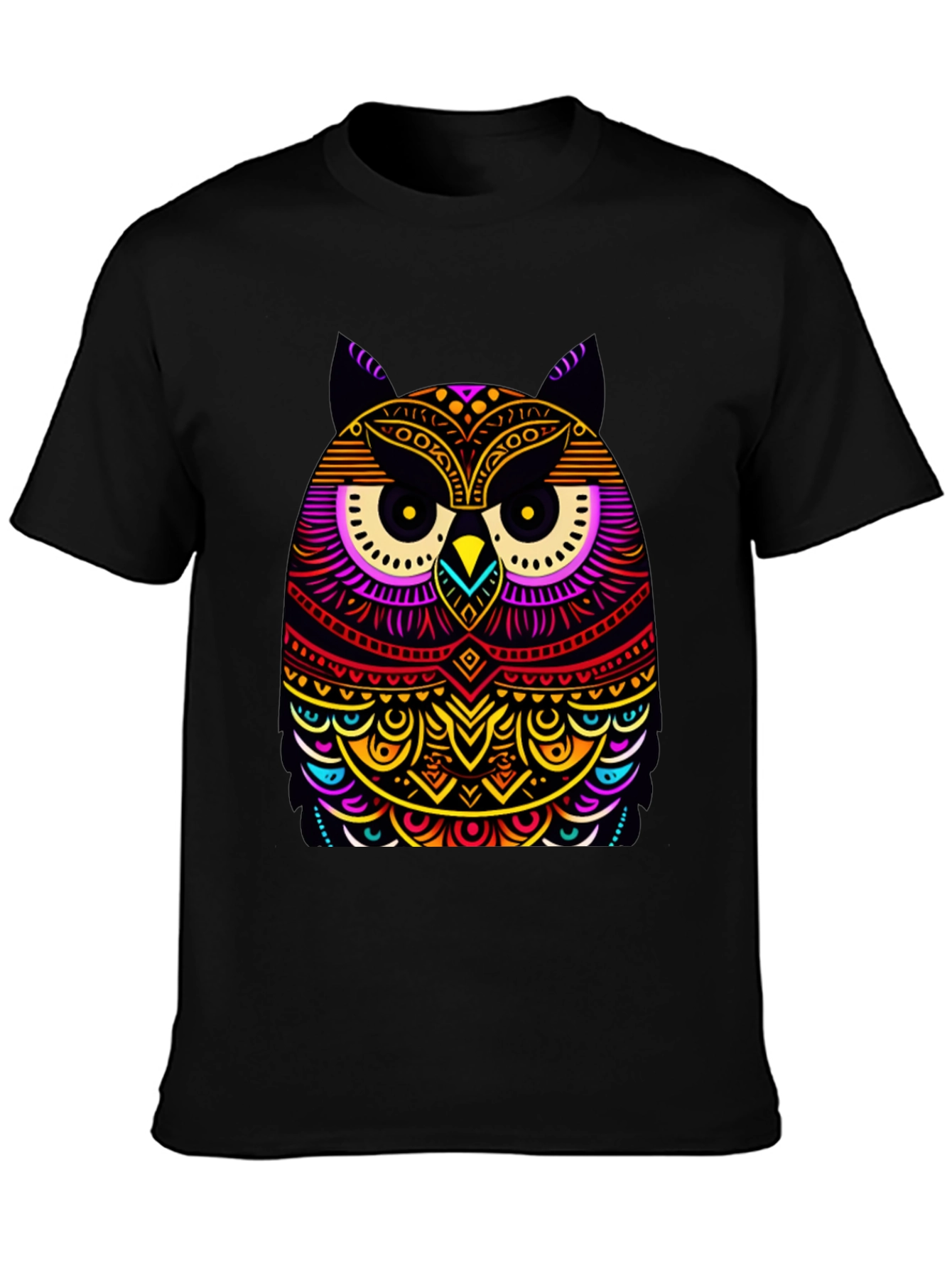 Vibrant Owl Graphic Black T-Shirt