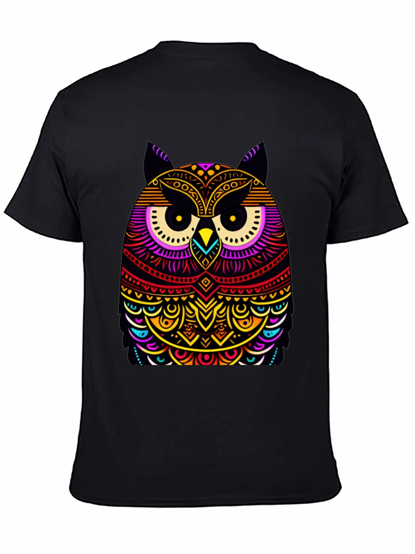 Vibrant Owl Graphic Black T-Shirt
